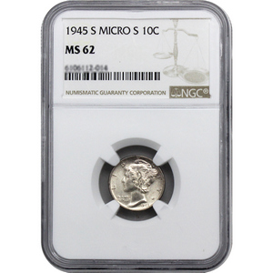1945 S Silver Mercury Dime Micro S MS62 NGC Brown Label