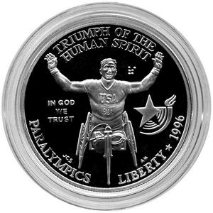 1996 P Oympic Paralympics Wheelchair Silver Dollar PF