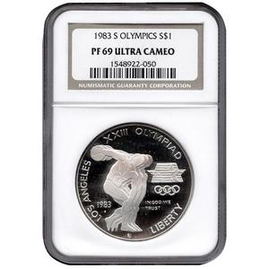 1983 S Olympic Discus Commemorative Silver Dollar PF69 UC NGC Brown Label 1983 S Olympic Discus Commemorative Silver Dollar PF69 UC NGC Brown Label