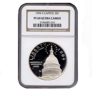 1994 S US Capitol Bicentennial Silver Dollar PF69 UC NGC Brown Label 1994 S US Capitol Bicentennial Silver Dollar PF69 UC NGC Brown Label