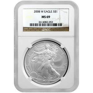 2008 W Silver American Eagle MS69 Burnished NGC Brown Label 2008 W Silver American Eagle MS69 Burnished NGC Brown Label