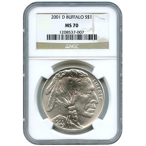 2001 D American Buffalo Silver Dollar MS70 NGC Brown Label