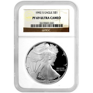 1992 S Silver American Eagle PF69 UC NGC Brown Label 1992 S Silver American Eagle PF69 UC NGC Brown Label
