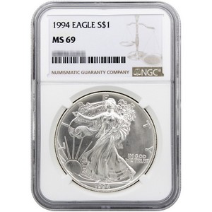 1994 Silver American Eagle MS69 NGC Brown Label