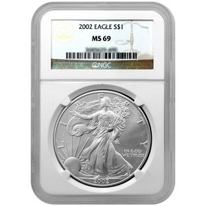 2002 Silver American Eagle MS69 NGC Brown Label 2002 Silver American Eagle MS69 NGC Brown Label