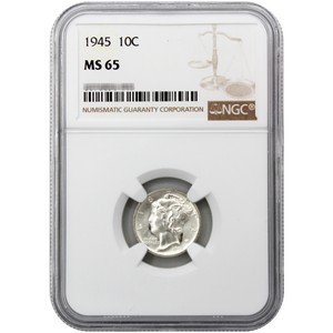 1945 P Silver Mercury Dime MS65 NGC Brown Label 1945 P Silver Mercury Dime MS65 NGC Brown Label