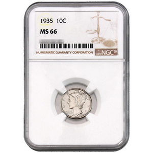 1935 Silver Mercury Dime MS66 NGC Brown Label 1935 Silver Mercury Dime MS66 NGC Brown Label