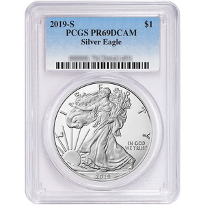 2019 S Silver American Eagle Coin PR69 DCAM PCGS Blue Label 2019 S Silver American Eagle Coin PR69 DCAM PCGS Blue Label
