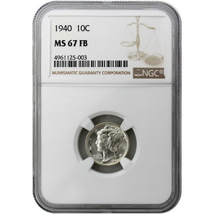 1940 Mercury Dime MS67 FB NGC 1940 Mercury Dime MS67 FB NGC
