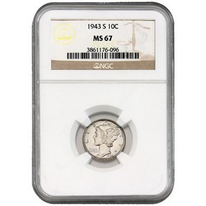 1943 S Silver Mercury Dime MS67 NGC Brown Label 1943 S Silver Mercury Dime MS67 NGC Brown Label