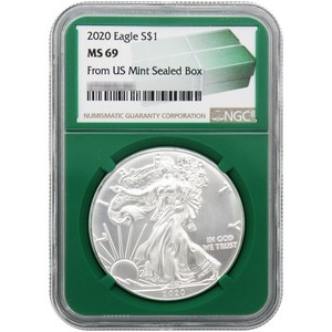 2020 Silver American Eagle MS69 NGC Green Core 2020 Silver American Eagle MS69 NGC Green Core