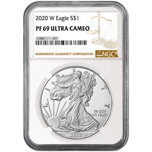 2020 W Silver American Eagle Coin PF69 UC NGC Brown Label 2020 W Silver American Eagle Coin PF69 UC NGC Brown Label