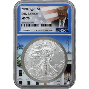 2020 Silver American Eagle MS70 FDI NGC Trump Label/Core