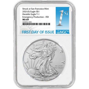 2021 (S) Silver American Eagle Type 1 Heraldic Eagle Emergency Production MS69 FDI NGC 1st Label 2021 (S) Silver American Eagle Type 1 Heraldic Eagle Emergency Production MS69 FDI NGC 1st Label