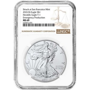 2021 (S) Silver American Eagle Type 1 Heraldic Eagle Emergency Production MS69 NGC Brown Label 2021 (S) Silver American Eagle Type 1 Heraldic Eagle Emergency Production MS69 NGC Brown Label