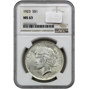 1923 Peace Silver Dollar MS63 NGC Brown Label