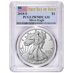 2018 S Silver American Eagle Coin PR70 FDI DCAM PCGS Flag Label 2018 S Silver American Eagle Coin PR70 FDI DCAM PCGS Flag Label