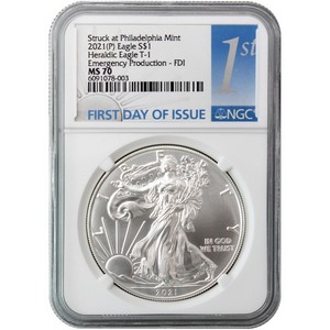 2021 (P) Silver American Eagle Type 1 Heraldic Eagle Emergency Production MS70 FDI NGC 1st Label 2021 (P) Silver American Eagle Type 1 Heraldic Eagle Emergency Production MS70 FDI NGC 1st Label