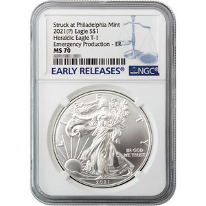 2021 (P) Silver American Eagle Type 1 Heraldic Eagle Emergency Production MS70 NGC Brown Label 2021 (P) Silver American Eagle Type 1 Heraldic Eagle Emergency Production MS70 NGC Brown Label