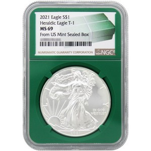 2021 Type 1 Silver American Eagle MS69 NGC Green Core 2021 Type 1 Silver American Eagle MS69 NGC Green Core