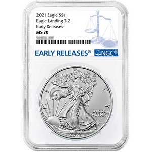 2021 Silver American Eagle Type 2 Eagle Landing MS70 ER NGC Blue Label