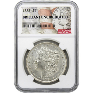 1885 Morgan Silver Dollar BU NGC Morgan/Flag Label 1885 Morgan Silver Dollar BU NGC Morgan/Flag Label