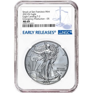 2021(S) Struck at San Francisco Type 2 Silver American Eagle "Emergency Production" MS69 ER NGC Blue Label