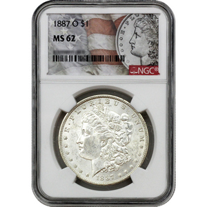 1887 O Morgan Silver Dollar MS62 NGC Morgan/Flag Label
