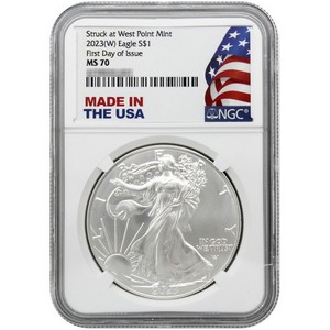 2023 (W) Silver American Eagle Struck at WP MS70 FDI NGC Made in USA Label