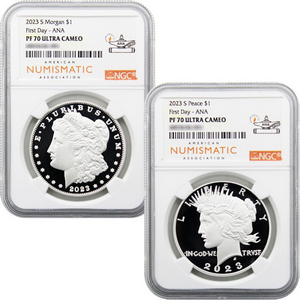 2023 S Proof Morgan and Peace Silver Dollar Set PF70 UC FDI NGC ANA Label 2023 S Proof Morgan and Peace Silver Dollar Set PF70 UC FDI NGC ANA Label