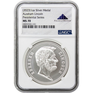 (2023) Abraham Lincoln Presidential Silver Medal MS70 NGC Folds of Honor Label (2023) Abraham Lincoln Presidential Silver Medal MS70 NGC Folds of Honor Label
