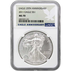 2011 Silver American Eagle MS70 NGC 25th Anniversary Label 2011 Silver American Eagle MS70 NGC 25th Anniversary Label
