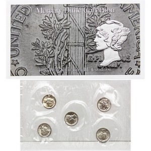 1941-1945 Mercury Dime Silver BU 5pc Set in Envelope 1941-1945 Mercury Dime Silver BU 5pc Set in Envelope