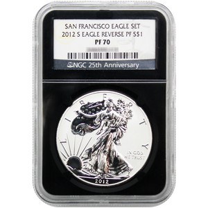 2012 S Reverse Proof American Silver Eagle from the San Francisco Eagle Set PF70 NGC Black Core 2012 S Reverse Proof American Silver Eagle from the San Francisco Eagle Set PF70 NGC Black Core