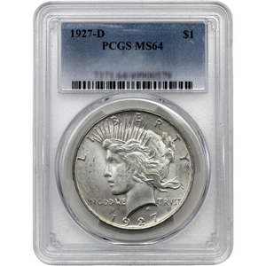 1927 D Peace Dollar Silver MS64 PCGS