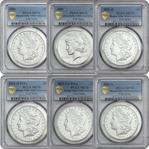 2021 Morgan & Peace Silver Dollar 6 Coin Set MS70 FS PCGS Centennial Blue Label 2021 Morgan & Peace Silver Dollar 6 Coin Set MS70 FS PCGS Centennial Blue Label