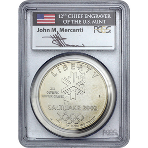 2002 P Olympics Salt Lake City Silver Dollar MS70 PCGS John Mercanti Signed 2002 P Olympics Salt Lake City Silver Dollar MS70 PCGS John Mercanti Signed