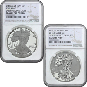 2012 S Silver American Eagle 75th Anniversary 2pc Set PR69 NGC Brown Label 2012 S Silver American Eagle 75th Anniversary 2pc Set PR69 NGC Brown Label