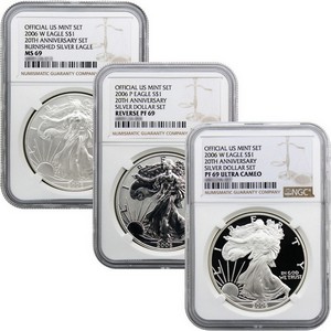 2006 20th Anniversary Silver American Eagle Set 69 NGC Brown Label