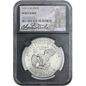 1972 S Silver Eisenhower Dollar PR69 Cameo NGC Charlie Duke Signed Black Core 1972 S Silver Eisenhower Dollar PR69 Cameo NGC Charlie Duke Signed Black Core