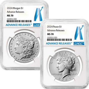 2024 Morgan and Peace Silver Dollar Set MS70 Advance Releases NGC AR Label 2024 Morgan and Peace Silver Dollar Set MS70 Advance Releases NGC AR Label