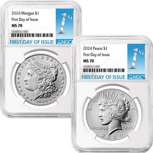 2024 Morgan and Peace Silver Dollar Set MS70 FDI NGC 1st Label 2024 Morgan and Peace Silver Dollar Set MS70 FDI NGC 1st Label
