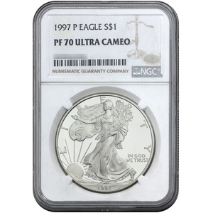 1997 Silver American Eagle PF70 UC NGC Brown Label