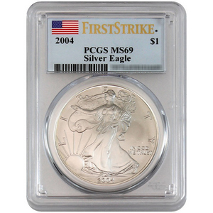 2004 Silver American Eagle MS69 FS PCGS Flag Label