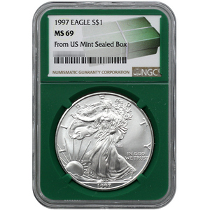 1997 Silver American Eagle MS69 NGC Green Core