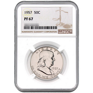1957 Franklin Silver Half Dollar PF67 NGC Brown Label
