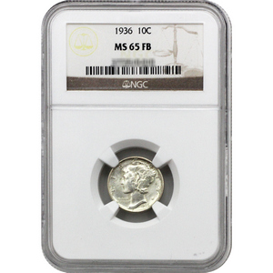 1936 Silver Mercury Dime MS65 FB NGC Brown Label