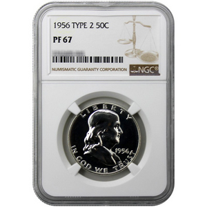 1956 Type 2 Franklin Silver Half Dollar PF67 NGC Brown Label