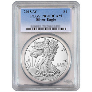 2018 W Silver American Eagle Coin PR70 DCAM PCGS Blue Label 2018 W Silver American Eagle Coin PR70 DCAM PCGS Blue Label