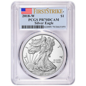 2018 W Silver American Eagle Coin PR70 FS DCAM PCGS Flag Label 2018 W Silver American Eagle Coin PR70 FS DCAM PCGS Flag Label